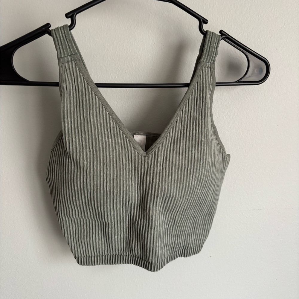 90 Degree By Reflex Ribbed Olive Crop Top